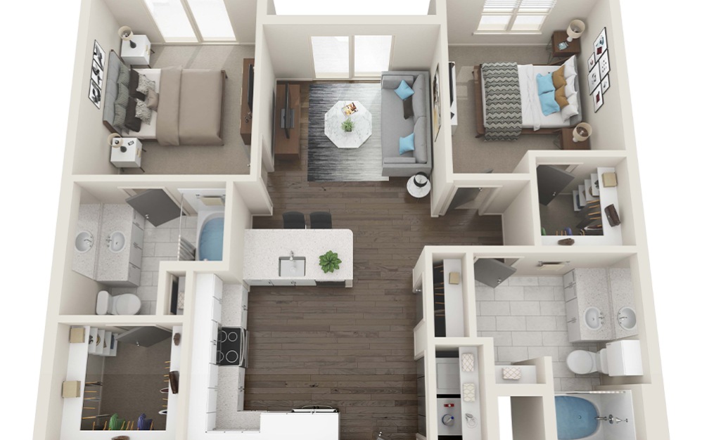 Citation - 2 bedroom floorplan layout with 2 bathrooms and 1047 square feet